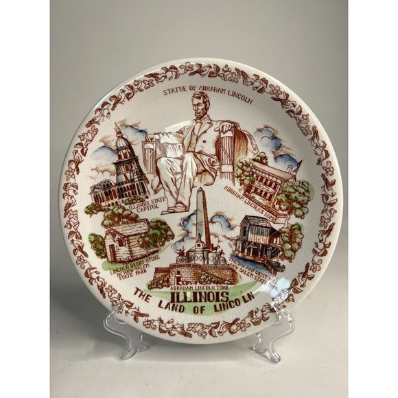 Nikko Ironstone Vintage Illinois State Plate Land of Lincoln 11- inch White - Picture 1 of 16